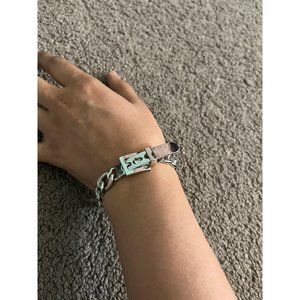 silver chain curb bracelet fat buckle chunky belt punk bangle bold statement